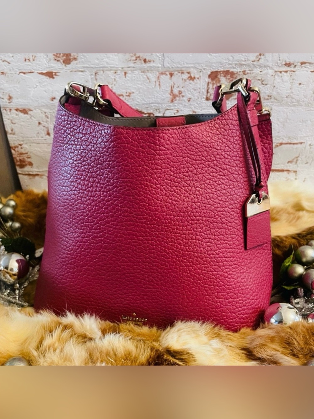 Kate Spade New York Raspberry Pebbled Leather Shoulder Bag—Retail $495